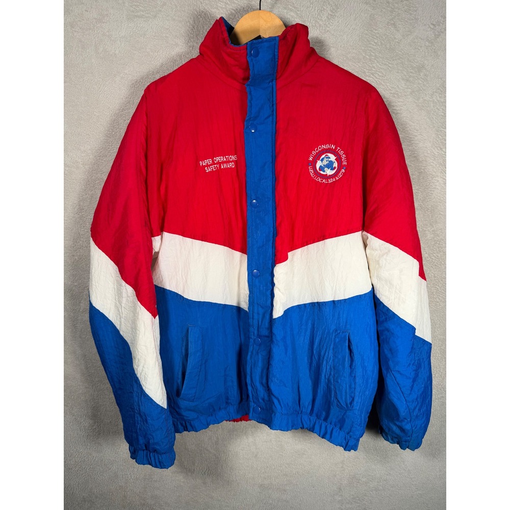 Vintage Holloway Windbreaker Jacket Red White Blue Mens Large Mockneck